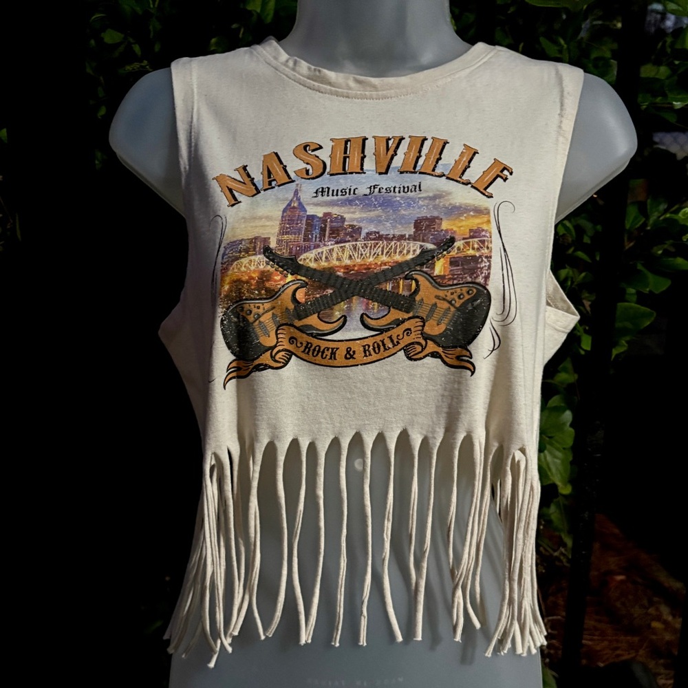 Recycle Threads Fringe Nashville Music Festival Top Size S Cropped Double Sided